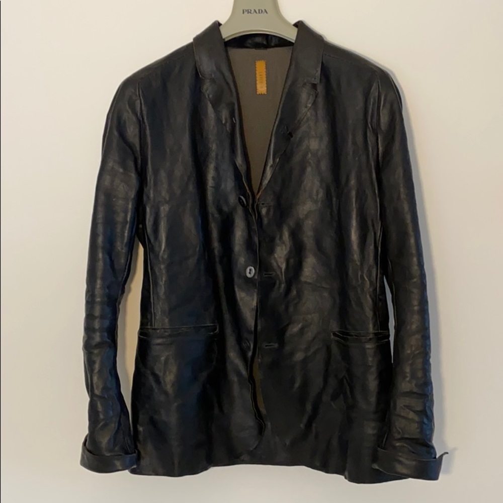 Men’s Layer-0 Black Leather Blazer